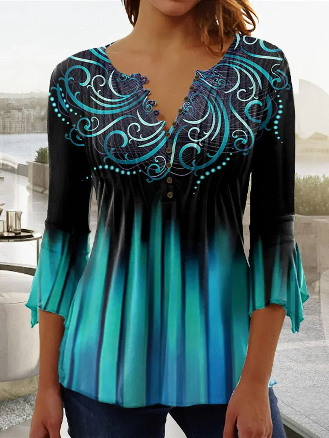 Jessica Top femme manches longues imprimé fleuri graphique
