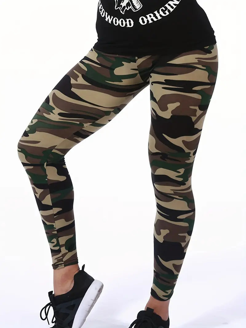 - nonchalante camouflage legging met hoge taille