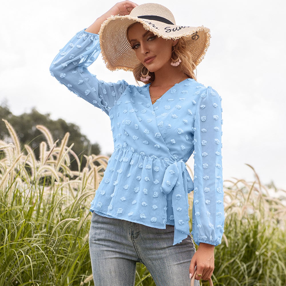 Anita Vrouwen V-hals Jacquard Kant Voorjaarsblouse