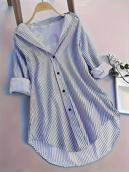 Bernardina Blouse | Lange Gestreepte Bedrukte Blouse