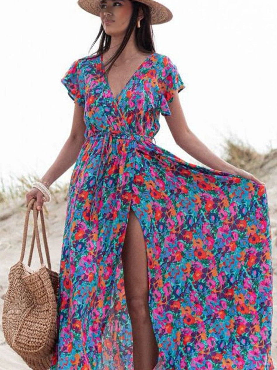 Licht boho bloemenjurk