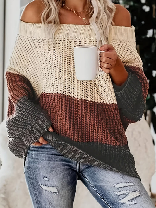 Sharon | Katoen Off Shoulder Oversized Trui Met Losse Pasvorm Voor Vrouwen - Ideaal Voor De Herfst