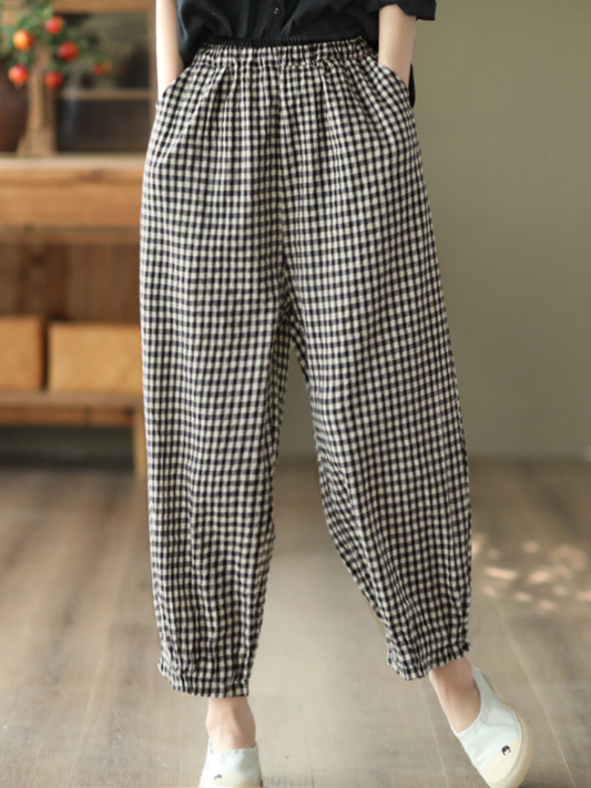 Elastische Taille Geruite Casual Harem Broek Broek Bodem