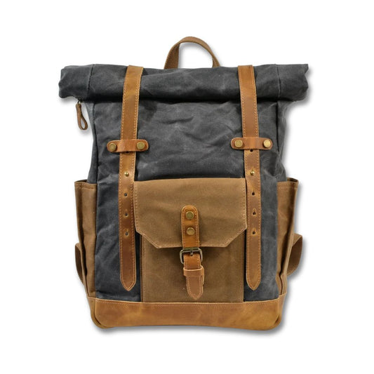 Finn | Stijlvolle Militaire Canvas Rugzak met Roltop voor Wandelen en Laptop