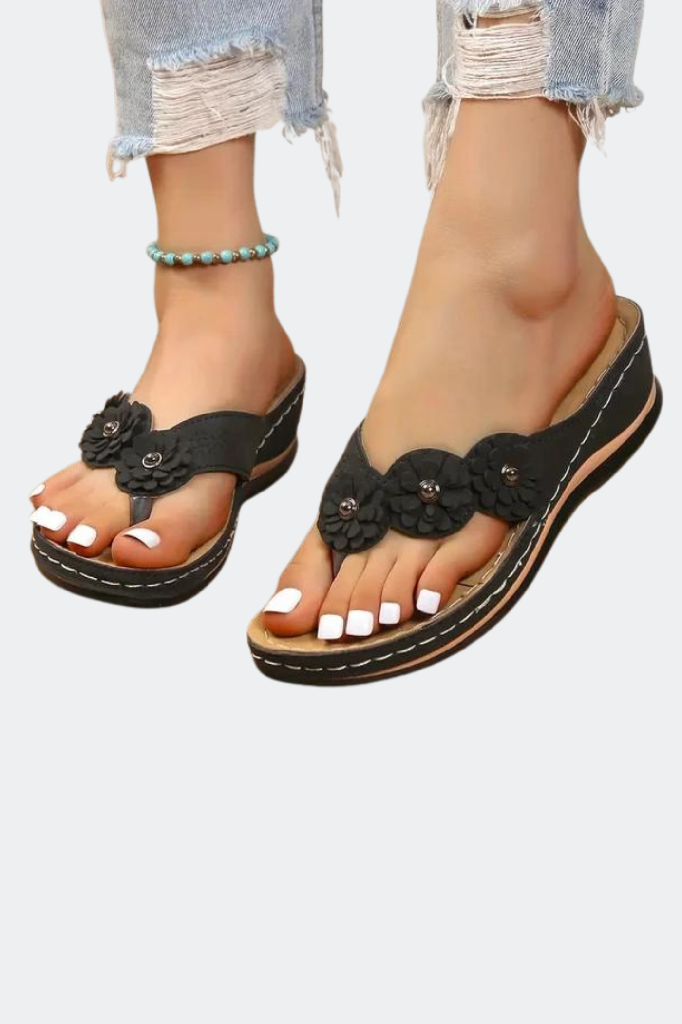 Platte orthopedische zomersandalen voor dames met bloemen - Felice