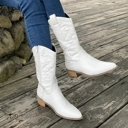 Erika | Witte leren puntige dames cowboylaarzen