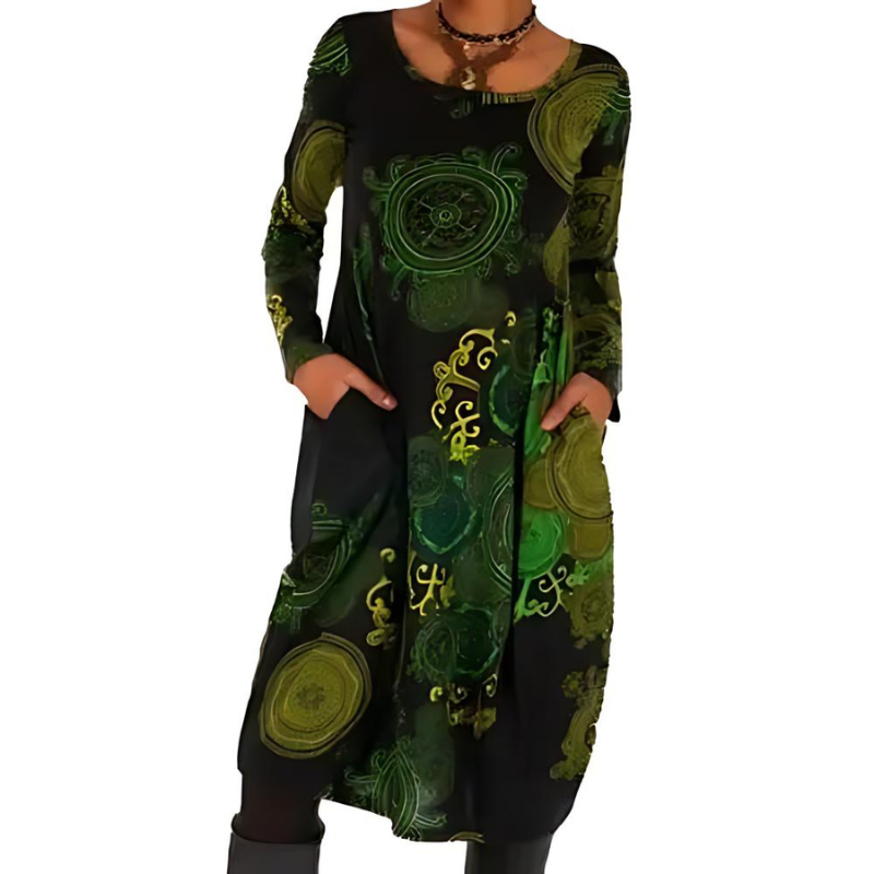 Novaris™ Elegante Boho Winterjurk met Lange Mouwen en Zakken