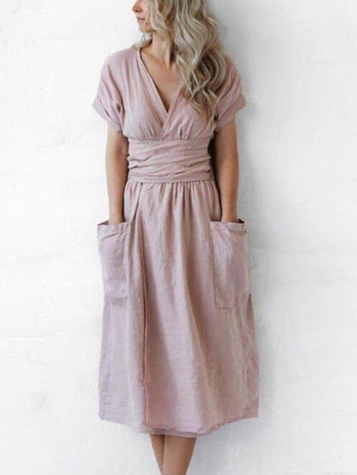 Dames effen casual jurk zonder schouderbandjes effen