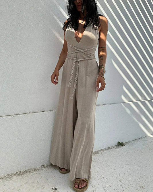 Lila - Comfortabele gevlochten jumpsuit met kant