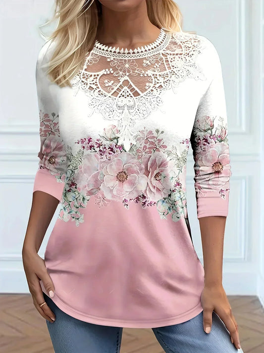 Sissy - T-shirt met bloemmotief en kanten details