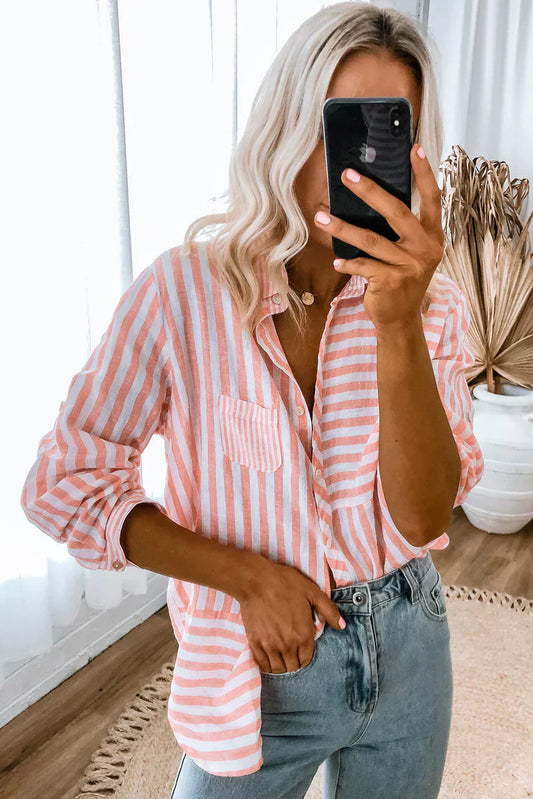 Nina Dames-T-shirt met lange mouwen - Roze en klassieke strepen