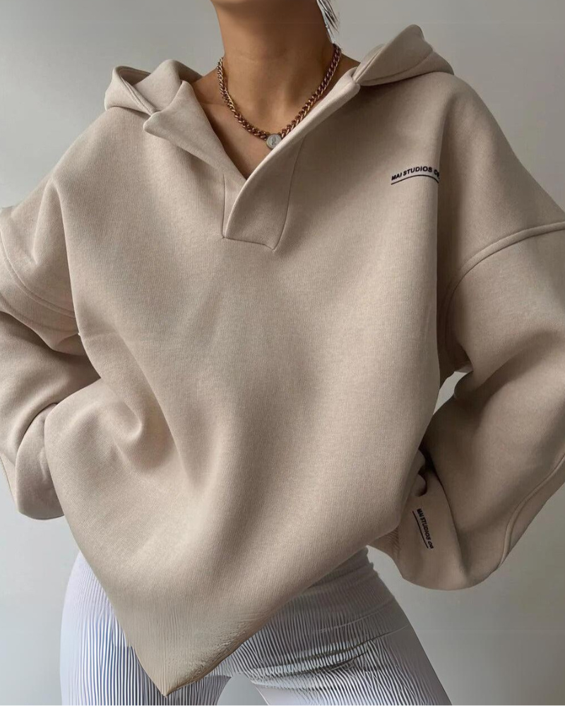 Sharon | Casual Oversized V-Hals Hoodie Met Print - Ideaal Voor Herfst/Winter