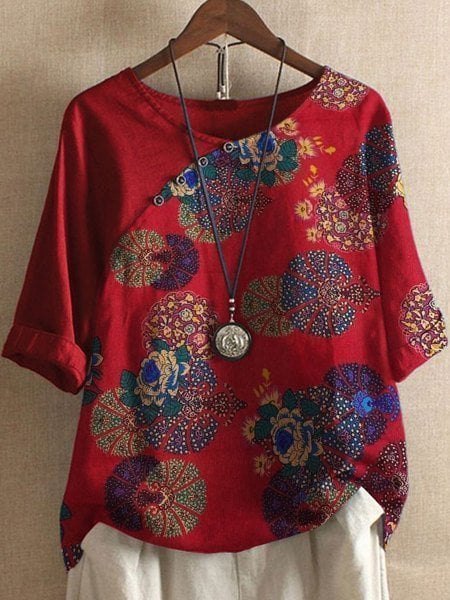 Vanessa | Bloemenpatroon Shirt met Korte Mouwen Boho Stijl