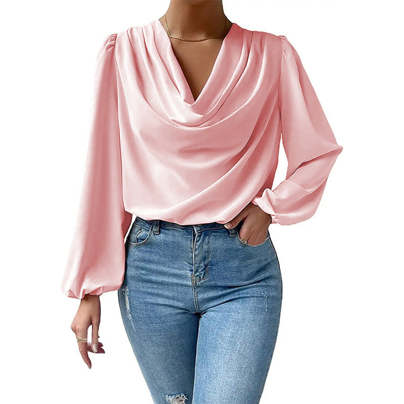 Lea - Blouse Élégante Femme en Chiffon à Col Bénitier et Manches Longues