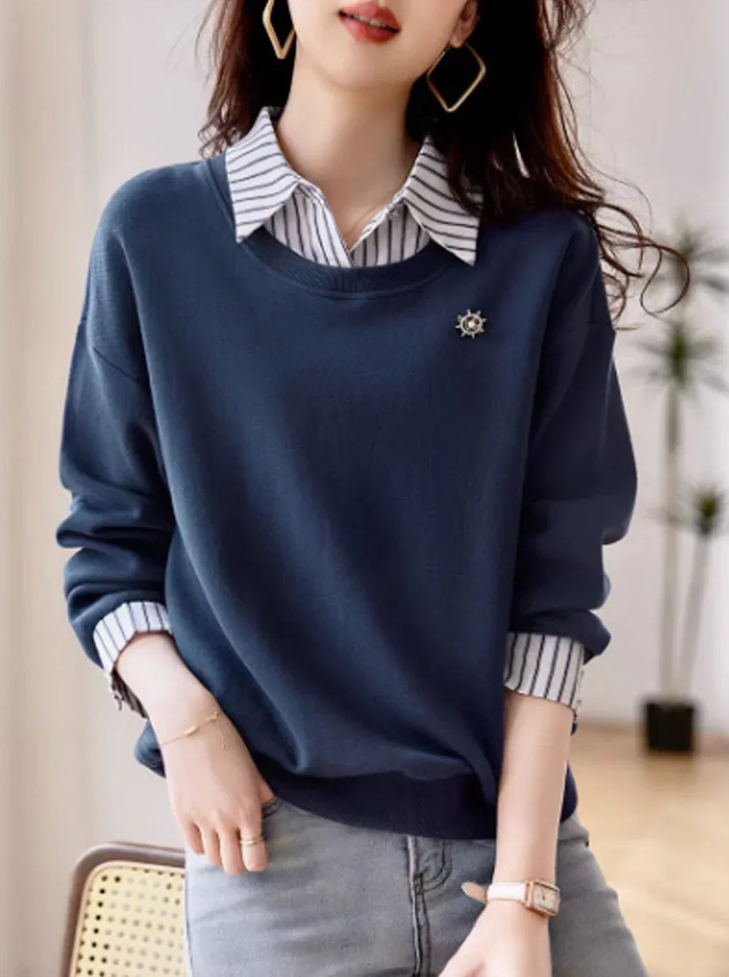 Florenda Sweatshirt | Casual Patchwork Gestreept Sweatshirt