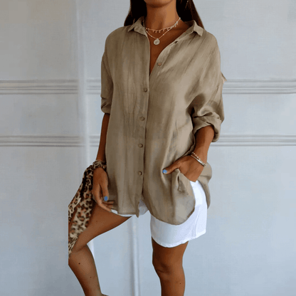 Lange Blouse Dames - Stijlvol - Losse Pasvorm, Knoopsluiting - Perfect voor Zomerse Dagen