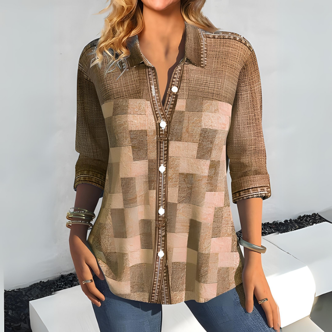 Jasmine | Modieuze Geruite Damesblouse met Knopen