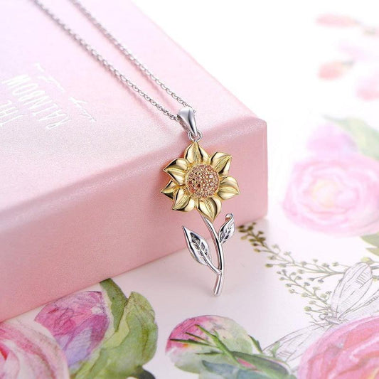 Zilvergouden Zonnebloem Ketting