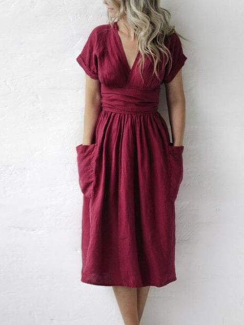 Dames effen casual jurk zonder schouderbandjes effen