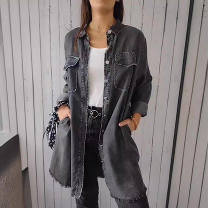 Emma - Dameshemd met comfortabele imitatie denim kapmantel