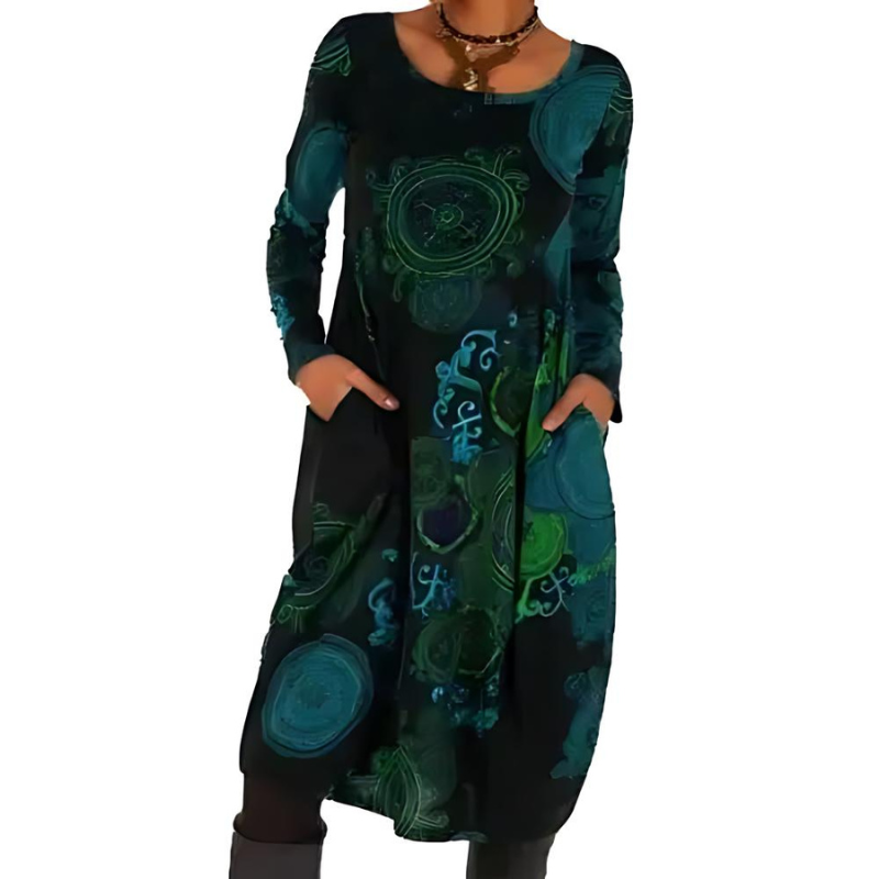 Novaris™ Elegante Boho Winterjurk met Lange Mouwen en Zakken