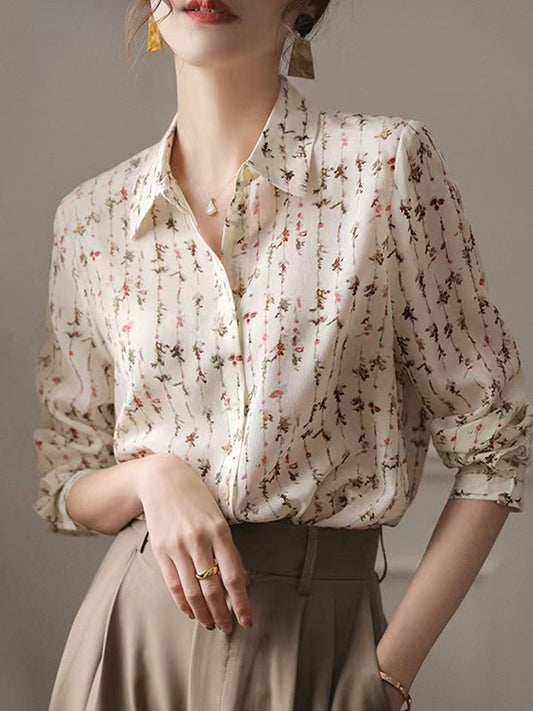 Chayla Blouse | Vintage Bedrukte Blouse met Lange Mouw