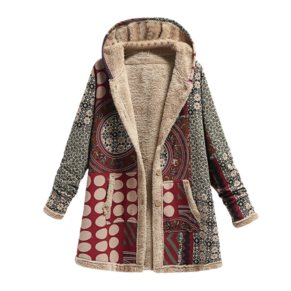 Luxe, elegante, warme schapenvacht patchwork jas met capuchon voor dames