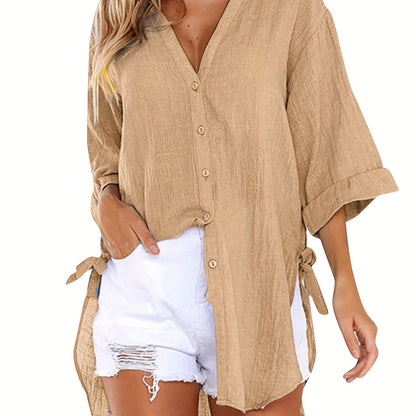 Emma - Casual blouse met korte mouwen en effen halslijn