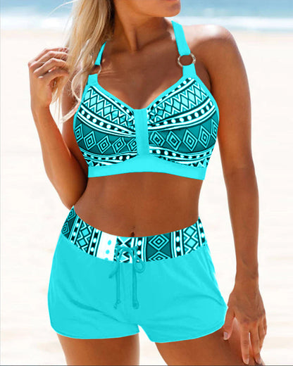 Karol® | Halterbikini met korte broek met hoge taille