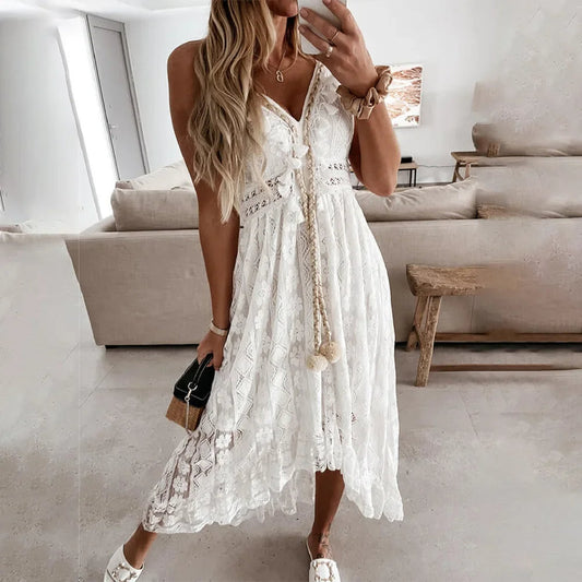 Boho kanten jurk met kwastjes