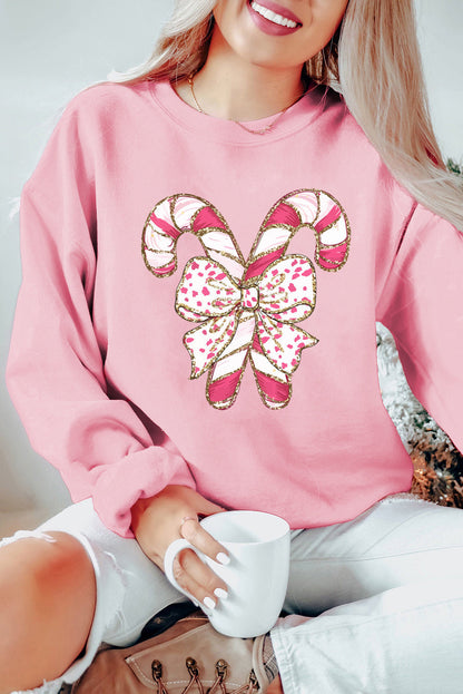 Sharon | Sweatshirt Met Hangende Schouders, Kerstgrafiek En Roze Lint