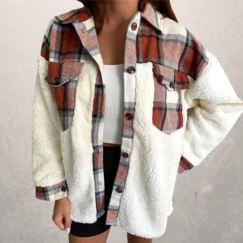 Aliza Coat | Casual Checked Fleece Button Coat