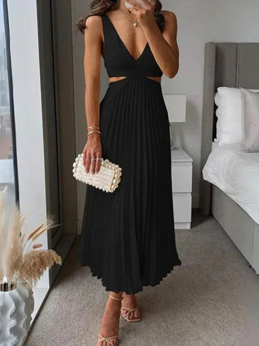 Elegante mouwloze jurk met open rug en een charmant, verfijnd ontwerp voor gelegenheden bij warm weer