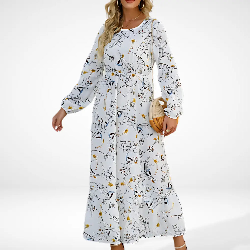 Losse lange jurk met bloemenprint en lange mouwen