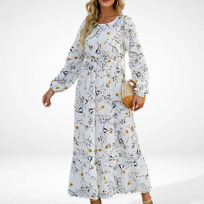 Losse lange jurk met bloemenprint en lange mouwen