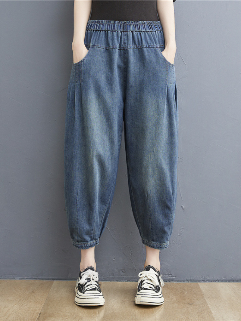 zomer elastische taille dunne losse denim casual broek