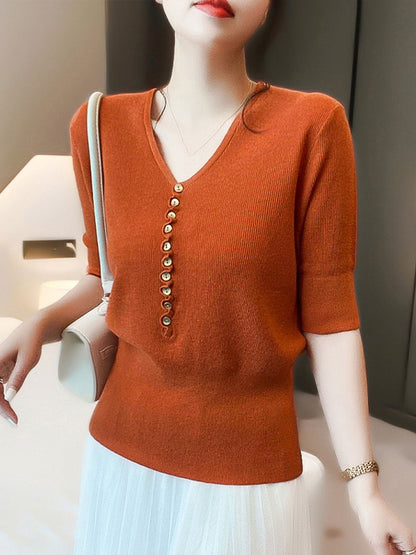Ciska Top | Casual VHals Knoop Gebreide Top
