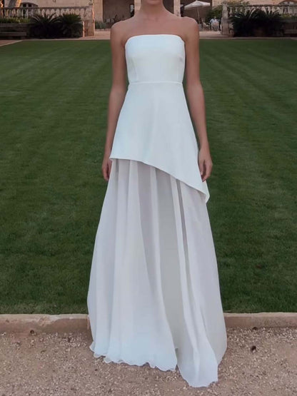 Elegante strapless jurk met asymmetrisch patroon voor speciale gelegenheden