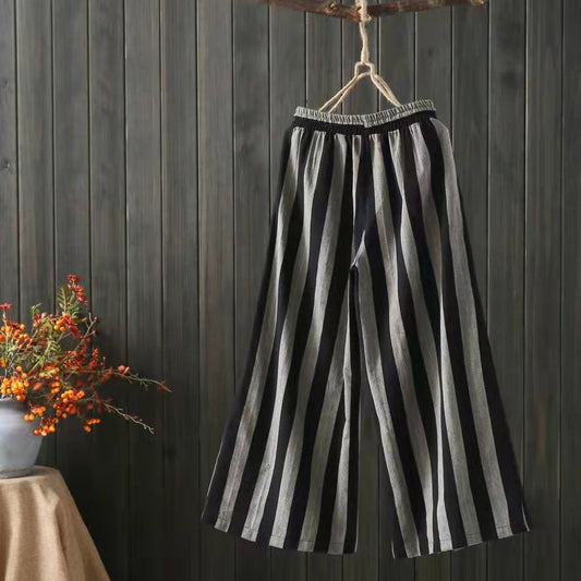 Lena | Gestreepte Wijde Broek | Casual Comfort | Katoenmix