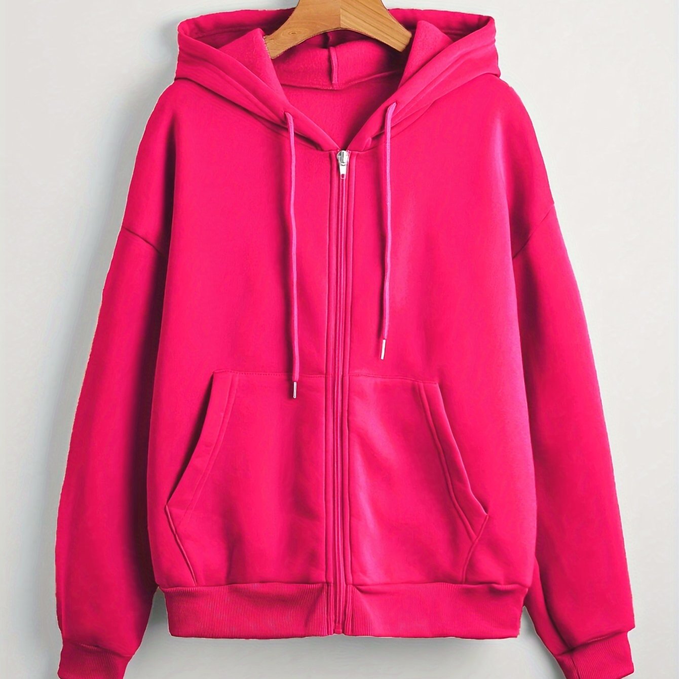 Nina | Effen kleur hoodie met trekkoord en dikke rits