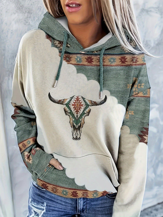 Sharon | Casual Oversized Hoodie Met Azteken Geometrische Print En Koord - Ideaal Voor Herfst/Winter