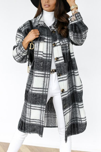 Wacine Coat | Long Checked Wool Coat with Pockets