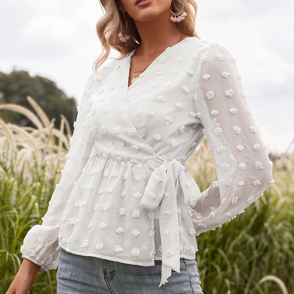 Anita Vrouwen V-hals Jacquard Kant Voorjaarsblouse