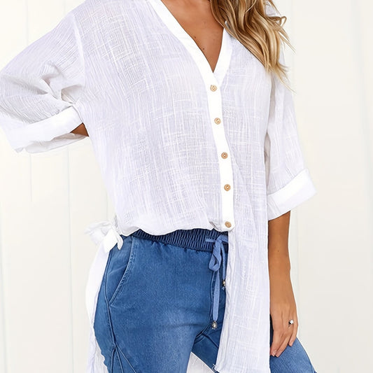 Emma - Casual blouse met korte mouwen en effen halslijn