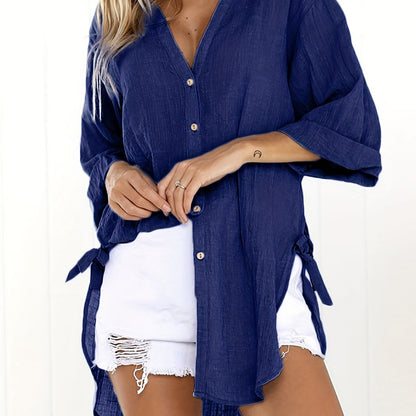 Emma - Casual blouse met korte mouwen en effen halslijn