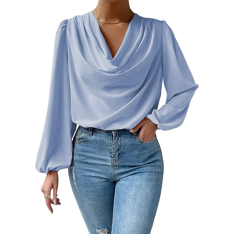 Lea - Blouse Élégante Femme en Chiffon à Col Bénitier et Manches Longues