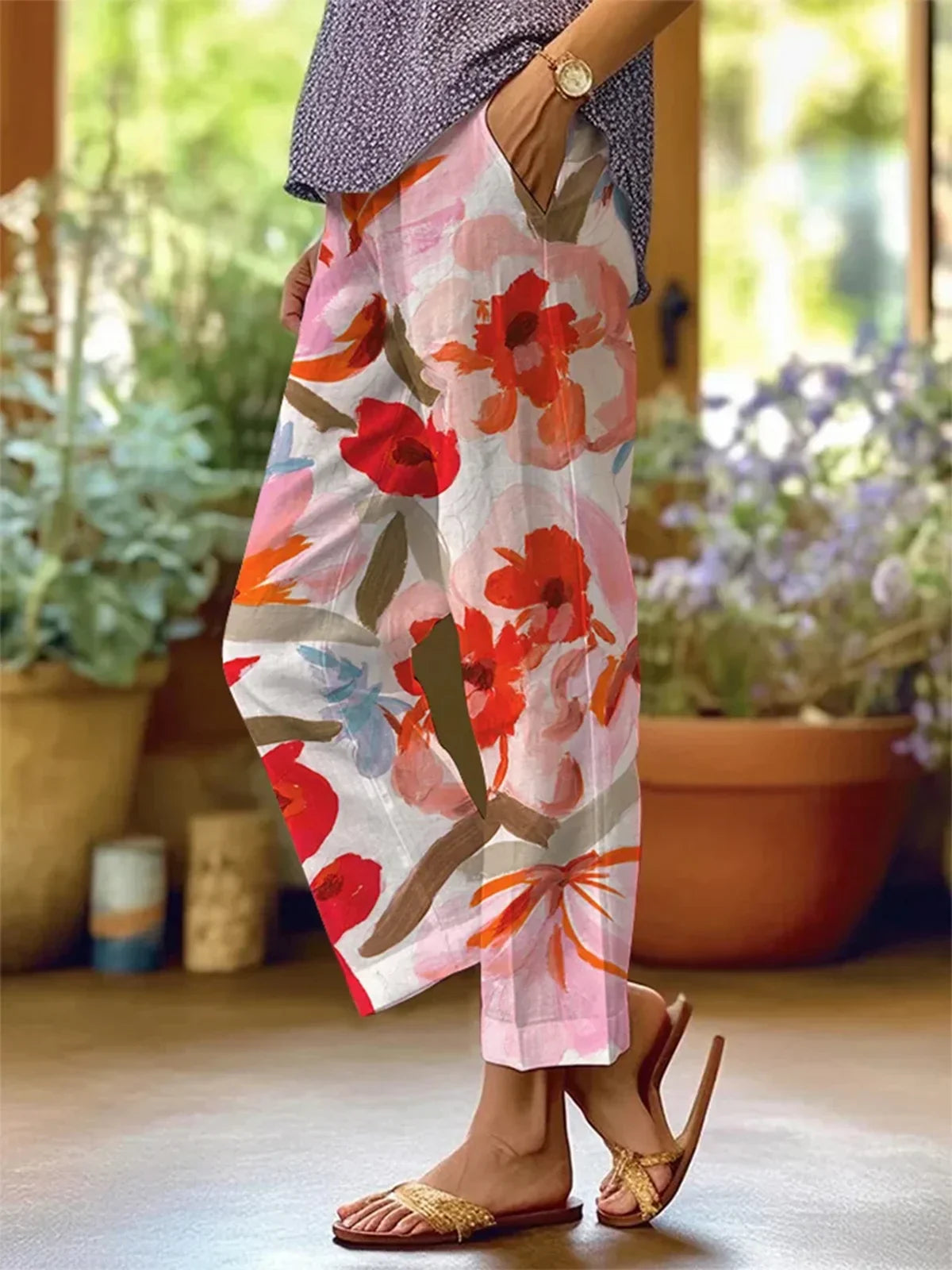 Broek met bloemmotief voor dames