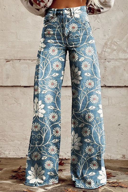 Daisy | Bloemen Wide Leg Jeans | Frisse Lente Stijl | Comfortabel Denim