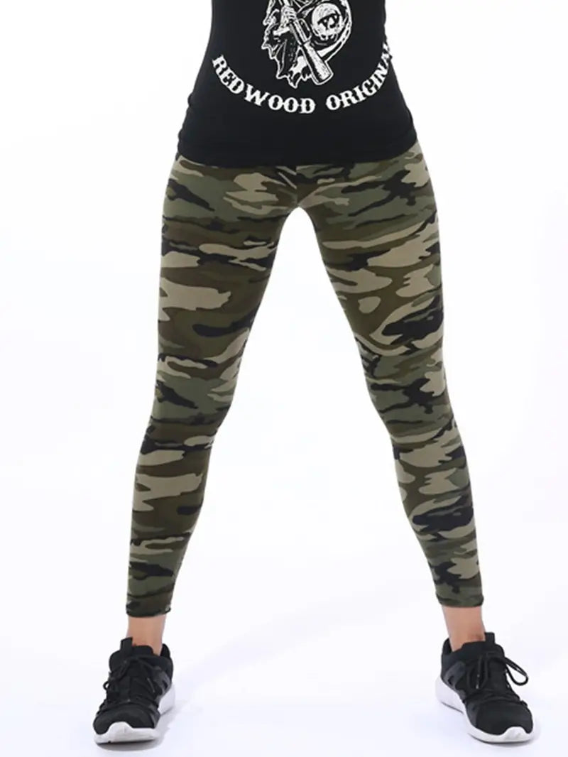 - nonchalante camouflage legging met hoge taille