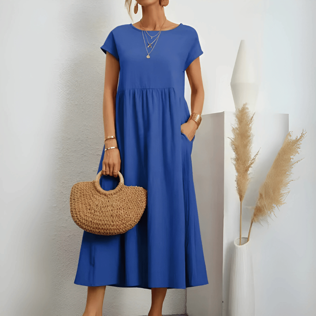 Dames vintage maxi jurk van katoen en linnen